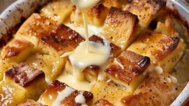 Classic Bread Pudding with Luxurious Vanilla Sauce: A Perfect Comfort Dessert